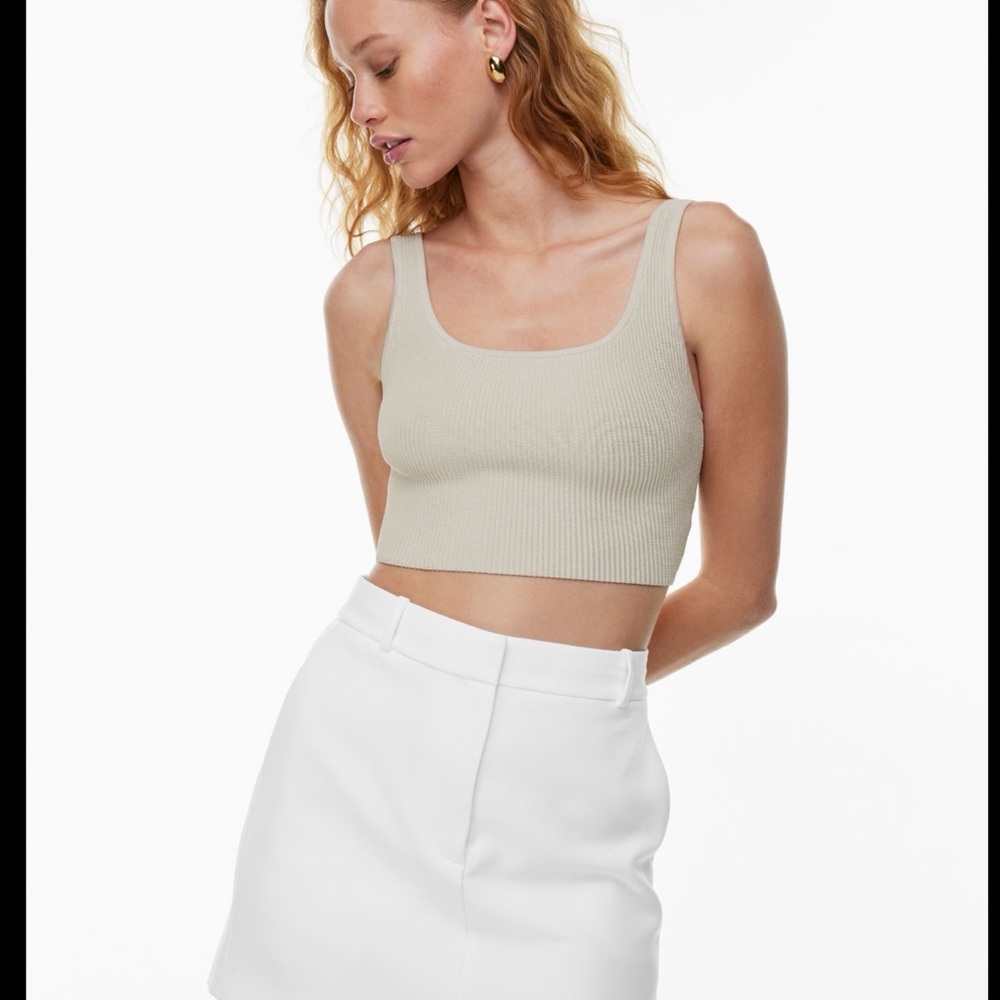 Babaton Beige Ribbed Crop Top